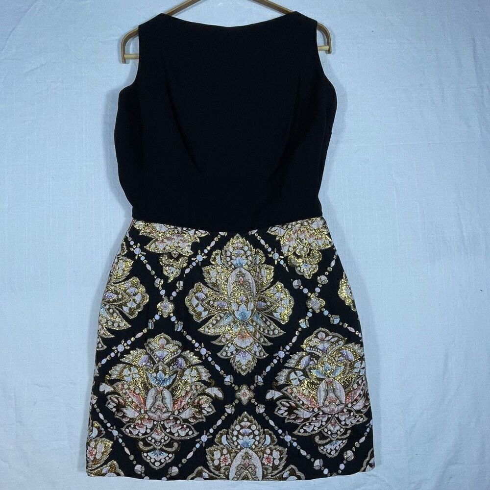 Jay Herbert Black Metallic Lame Brocade Wool Crepe Sheath Mini Dress Size 16